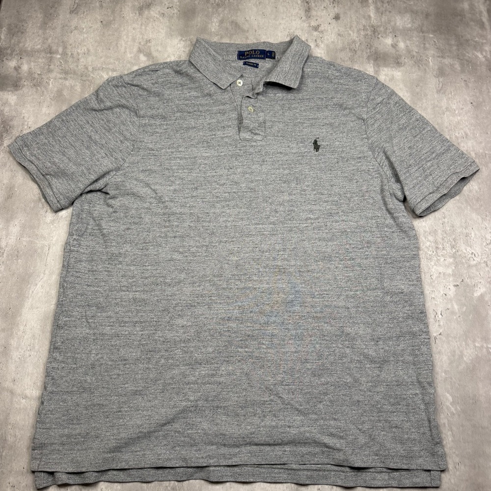 Polo Ralph Lauren Shirt Men's L Cotton Mesh Classic Fit Short Sleeve Gray Pony